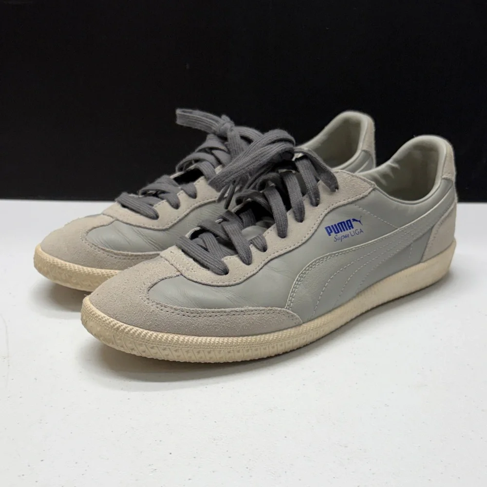Puma Super Liga Suede & Leather Men's Sneakers - Gray with Cream Sole US9